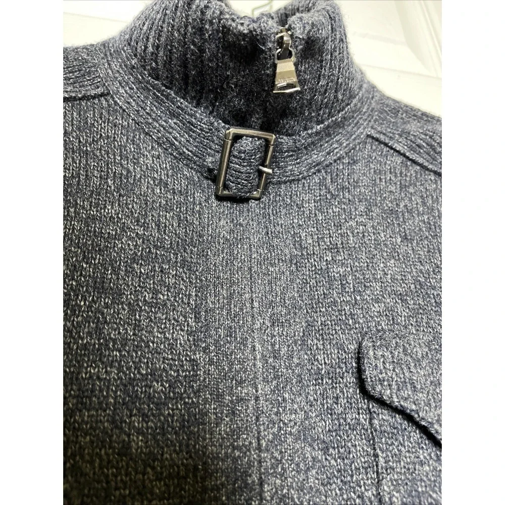 Banana Republic Dark Gray Lambswool Full‎ Zip Buckle Turtleneck Sweater Mens L